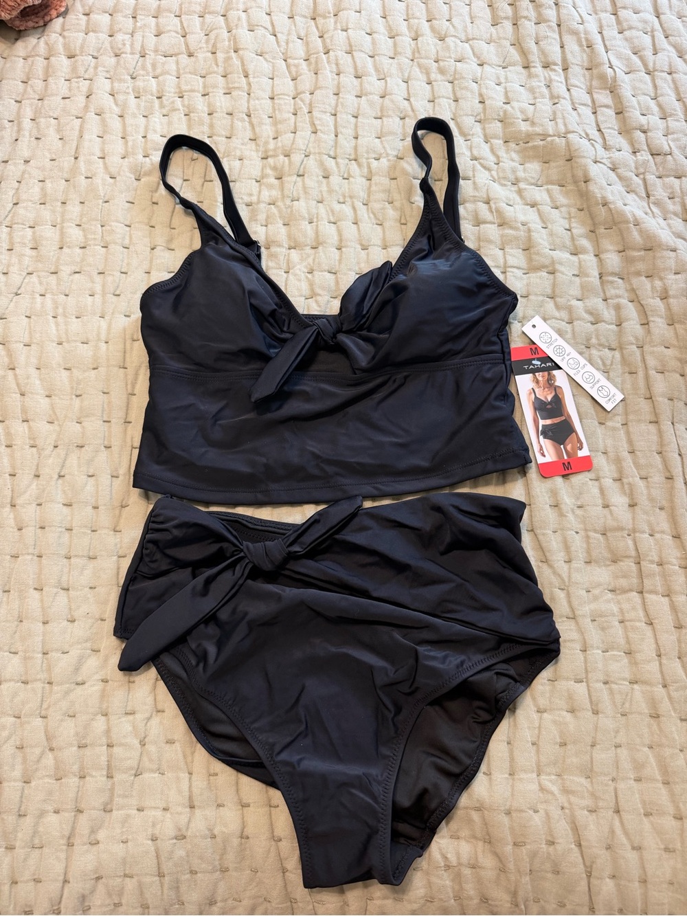 Tahari Black Tie-Front Tankini Two-Piece